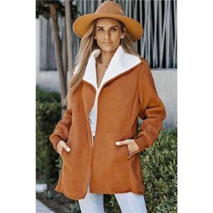 Open Front Long Sleeve Sherpa Jacket with Pockets